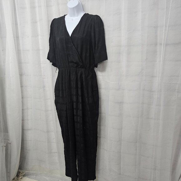 Anthropologie Dolan Black Windowpane Straight Leg Jumpsuit Boho Party M - Picture 8 of 16